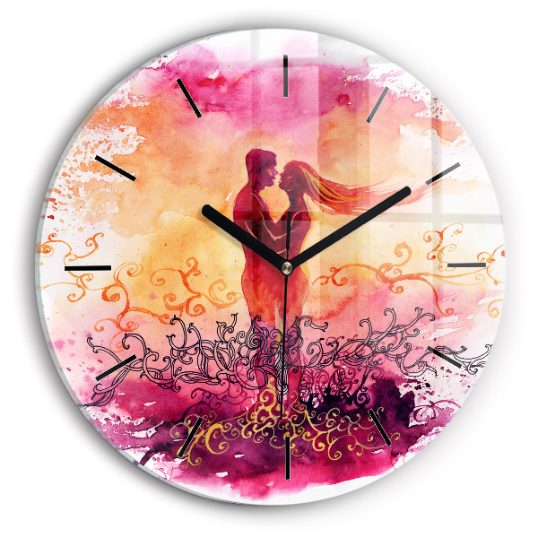Horloge ronde 'Couple amoureux à l''aquarelle'