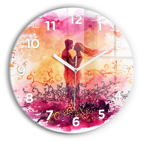 Horloge ronde 'Couple amoureux à l''aquarelle'