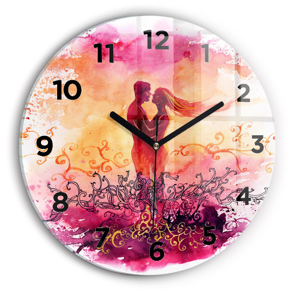 Horloge ronde 'Couple amoureux à l''aquarelle'