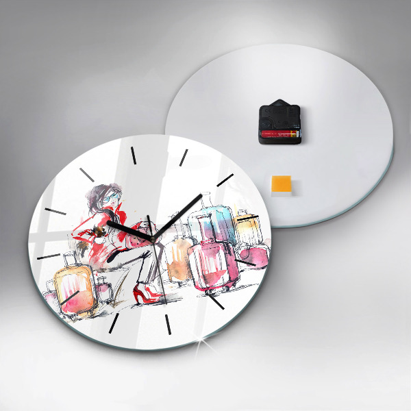 Horloge ronde Femme avec des valises