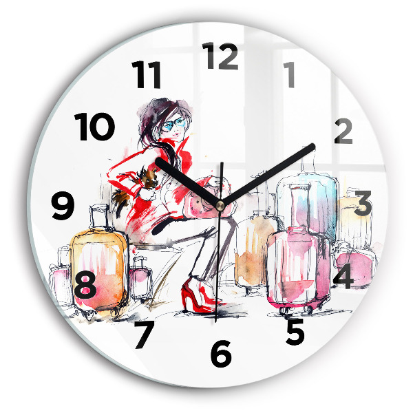 Horloge ronde Femme avec des valises