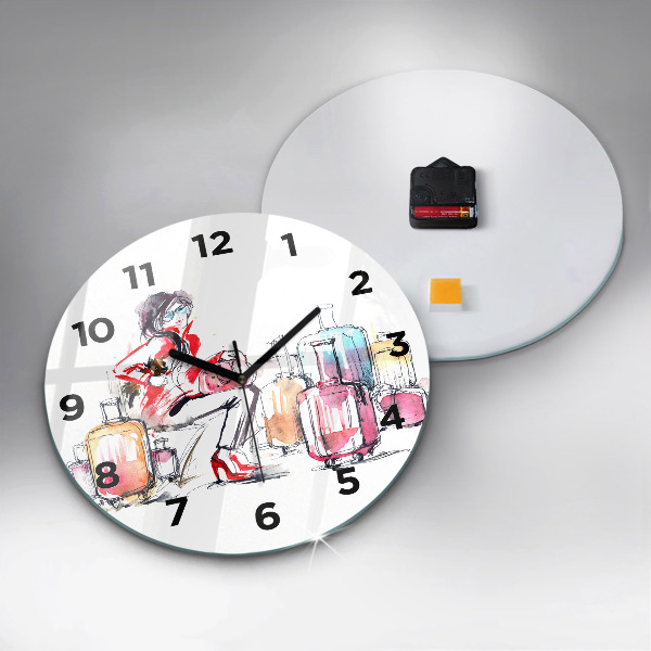 Horloge ronde Femme avec des valises