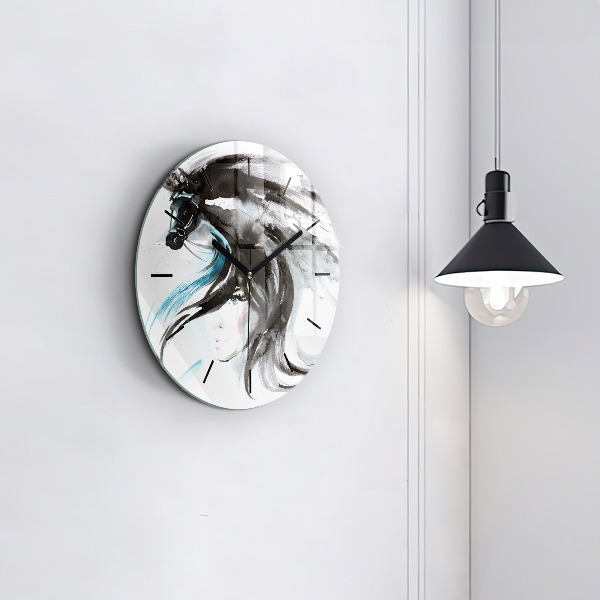 Horloge ronde Cheval et femme abstraits