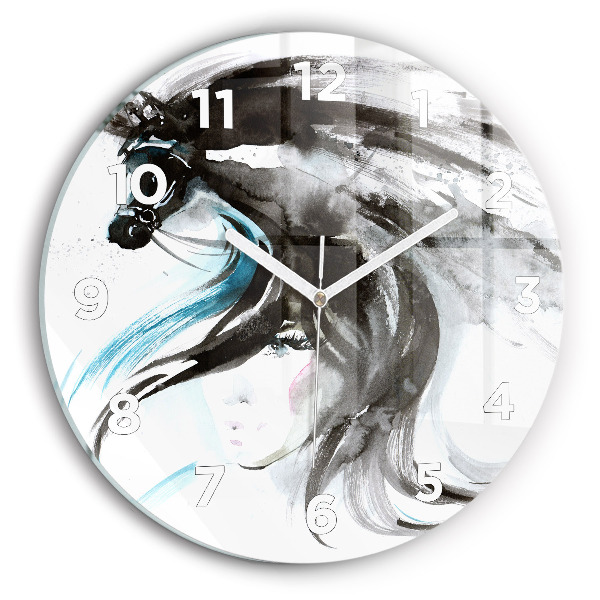 Horloge ronde Cheval et femme abstraits