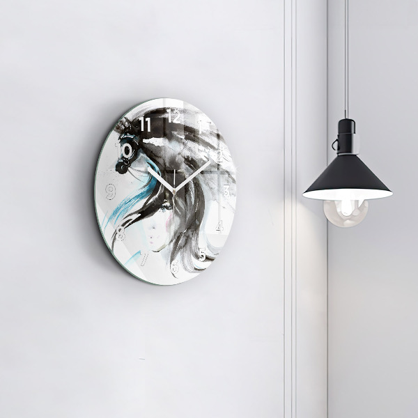 Horloge ronde Cheval et femme abstraits