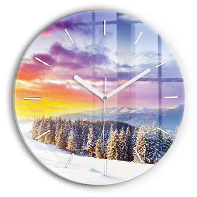 Horloge ronde 'Paysage de montagne d''hiver'