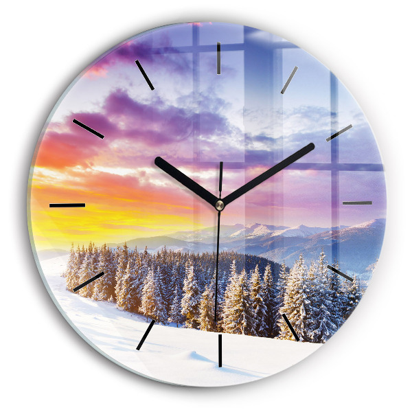 Horloge ronde 'Paysage de montagne d''hiver'