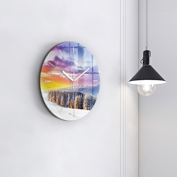 Horloge ronde 'Paysage de montagne d''hiver'