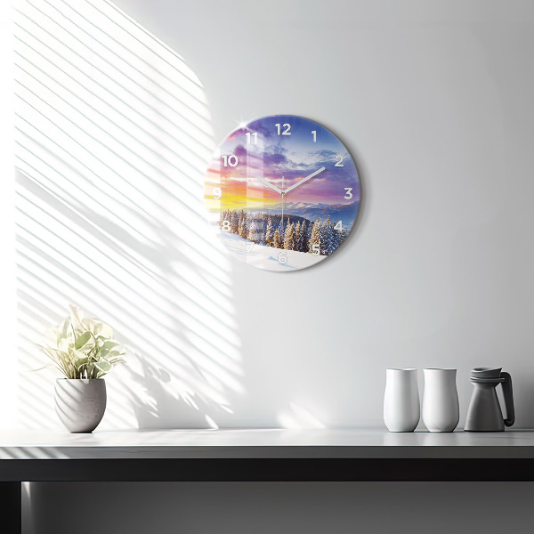 Horloge ronde 'Paysage de montagne d''hiver'