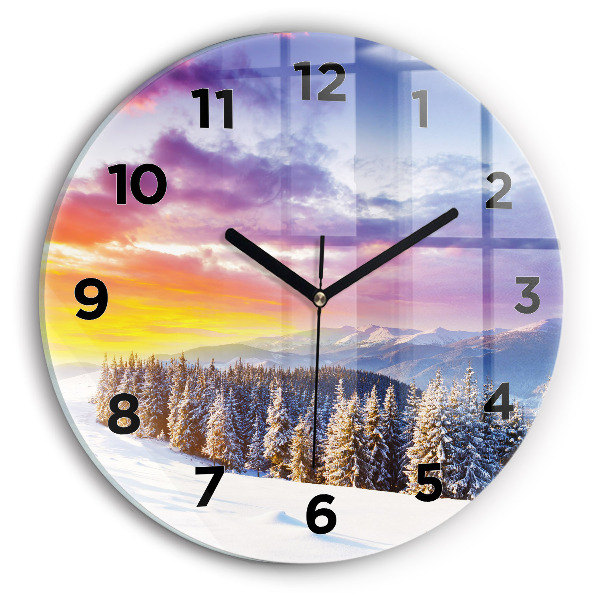 Horloge ronde 'Paysage de montagne d''hiver'