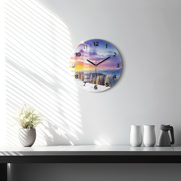 Horloge ronde 'Paysage de montagne d''hiver'
