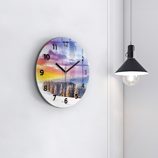 Horloge ronde 'Paysage de montagne d''hiver'