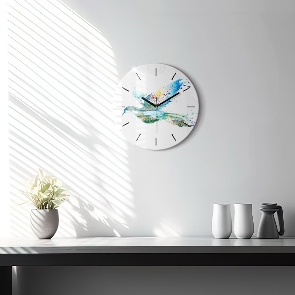 Horloge ronde 'Abstraction d''oiseau et de printemps'