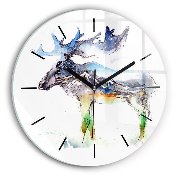 Horloge ronde 'Paysage d''élans et de montagnes'