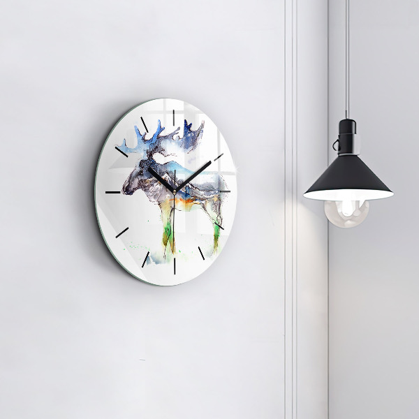 Horloge ronde 'Paysage d''élans et de montagnes'