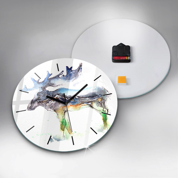 Horloge ronde 'Paysage d''élans et de montagnes'