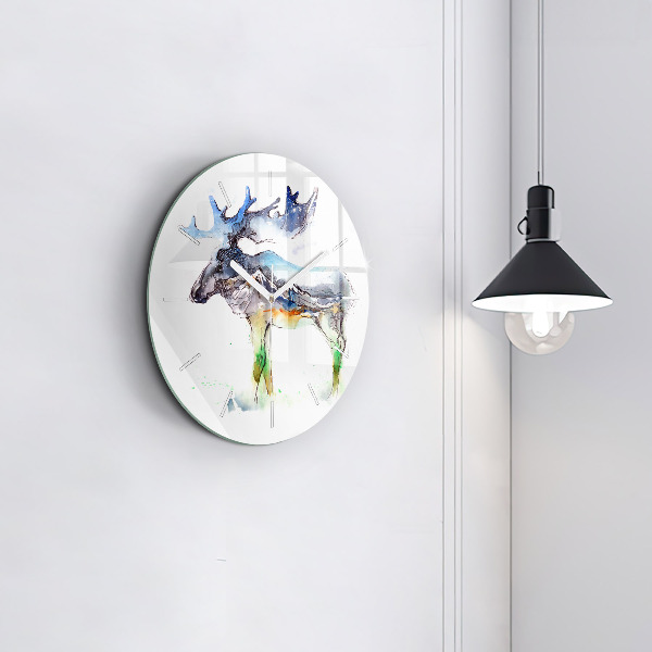 Horloge ronde 'Paysage d''élans et de montagnes'