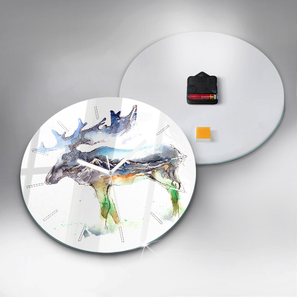 Horloge ronde 'Paysage d''élans et de montagnes'