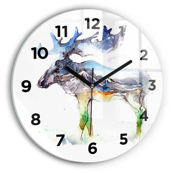 Horloge ronde 'Paysage d''élans et de montagnes'