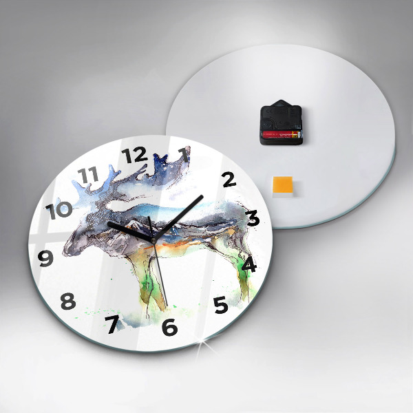 Horloge ronde 'Paysage d''élans et de montagnes'