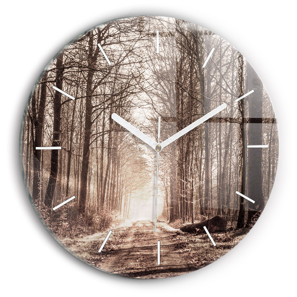 Horloge ronde Chemin forestier en sépia