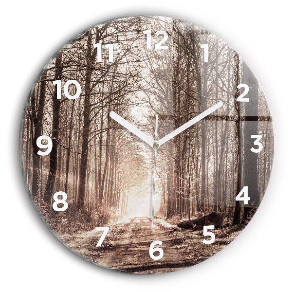 Horloge ronde Chemin forestier en sépia