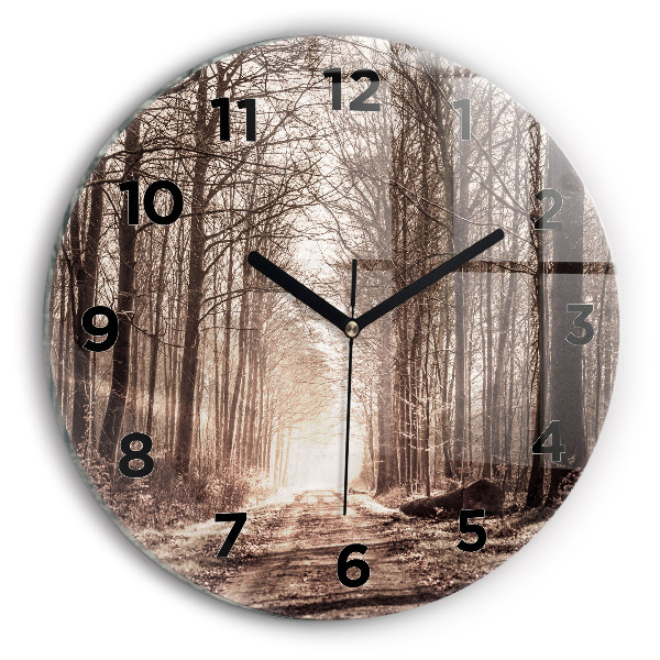Horloge ronde Chemin forestier en sépia