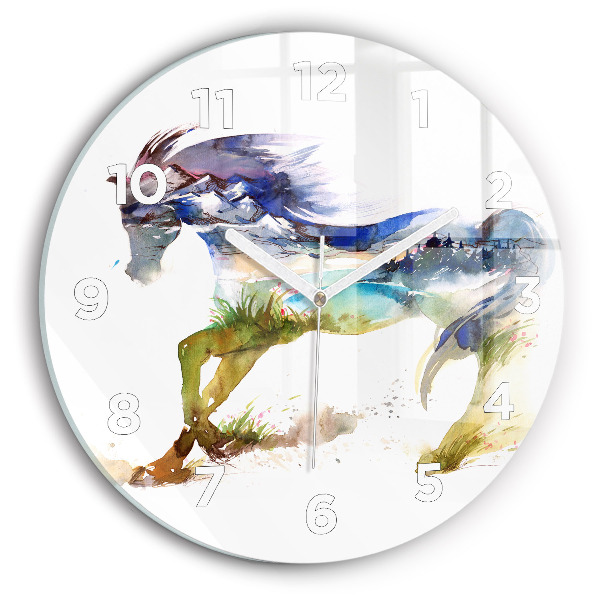 Horloge ronde Montagnes peintes et cheval