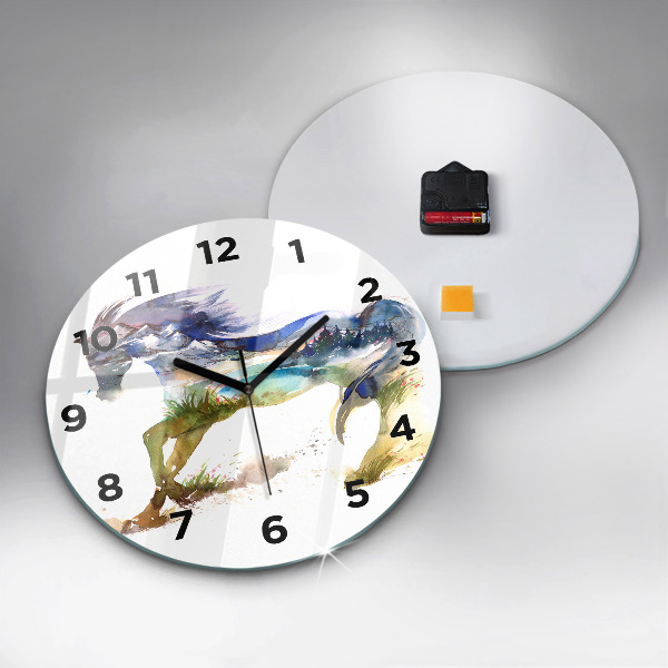 Horloge ronde Montagnes peintes et cheval