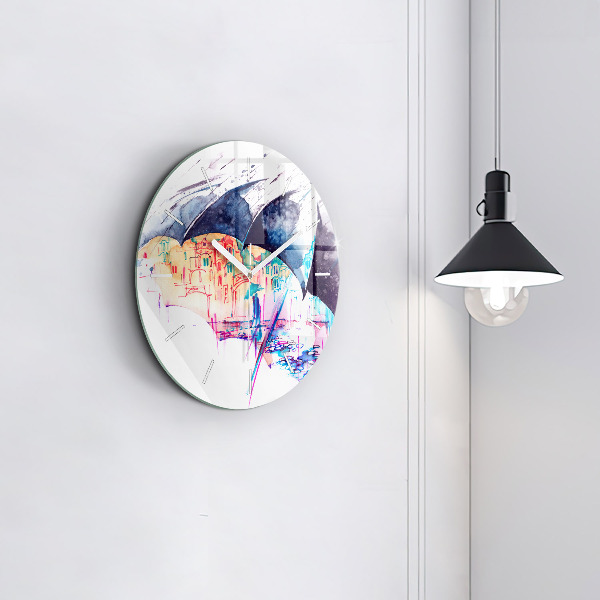 Horloge ronde Parapluie et ville