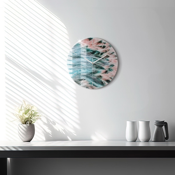 Horloge ronde plumes colorées