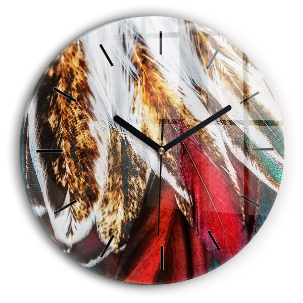 Horloge ronde 'Plumes d''oiseaux marron clair'
