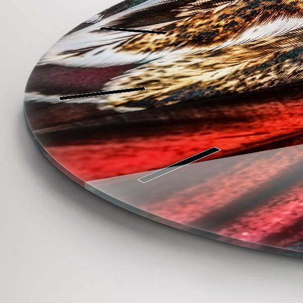 Horloge ronde 'Plumes d''oiseaux marron clair'