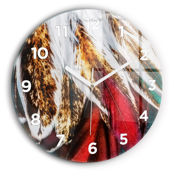 Horloge ronde 'Plumes d''oiseaux marron clair'