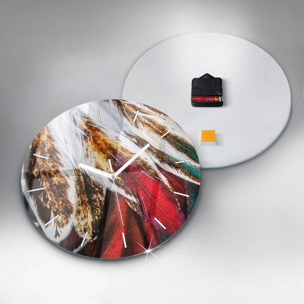 Horloge ronde 'Plumes d''oiseaux marron clair'