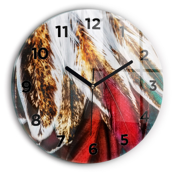 Horloge ronde 'Plumes d''oiseaux marron clair'