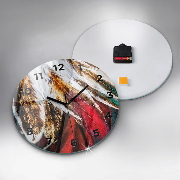 Horloge ronde 'Plumes d''oiseaux marron clair'