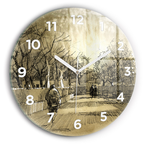 Horloge ronde Parc et arbres en sépia