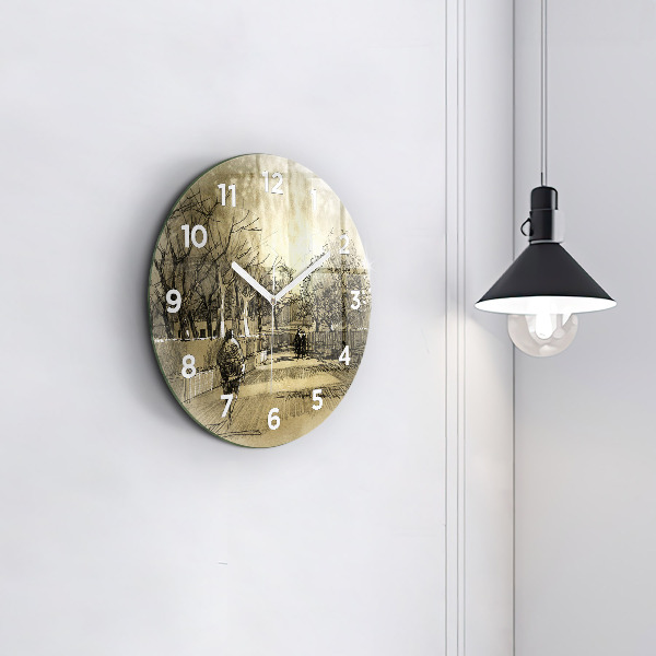 Horloge ronde Parc et arbres en sépia