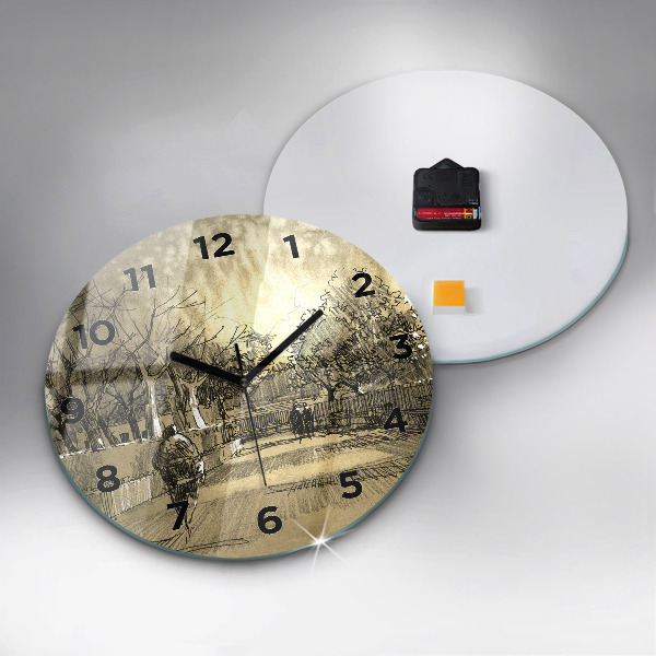 Horloge ronde Parc et arbres en sépia