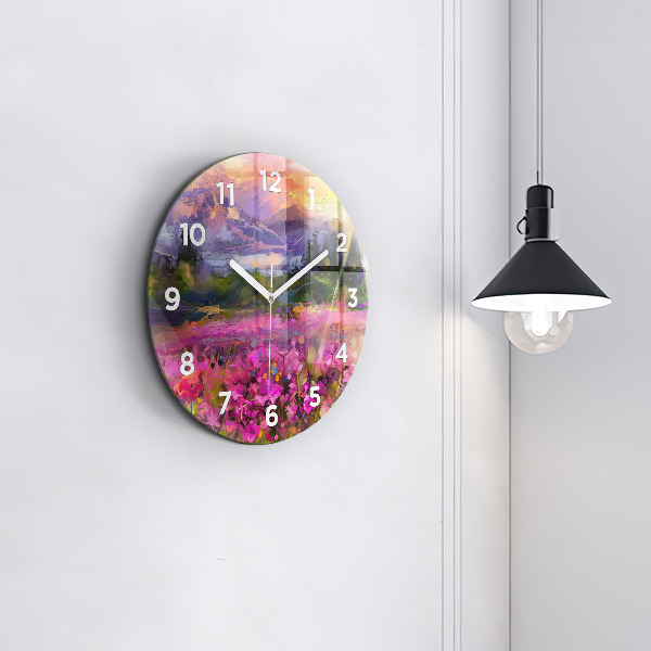 Horloge ronde Paysage de nature et de fleurs