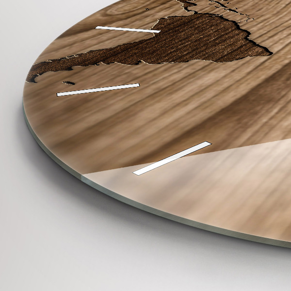 Pendule murale ronde Carte du monde sur bois