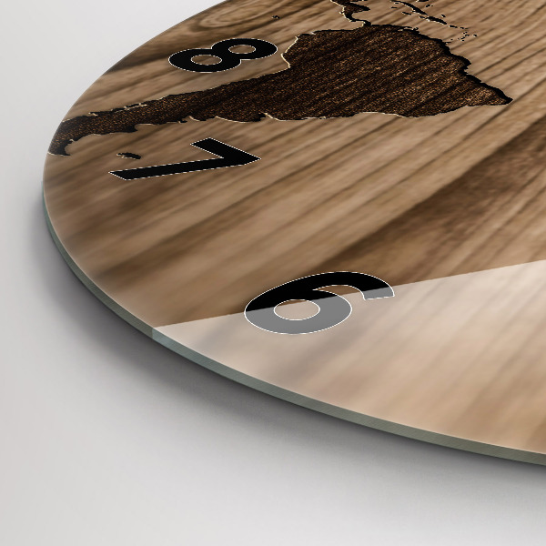 Pendule murale ronde Carte du monde sur bois