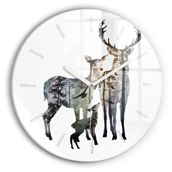 Pendule murale ronde Famille des cerfs