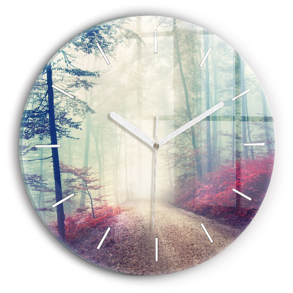 Pendule murale ronde 'Route d''automne Forêt Brouillard'