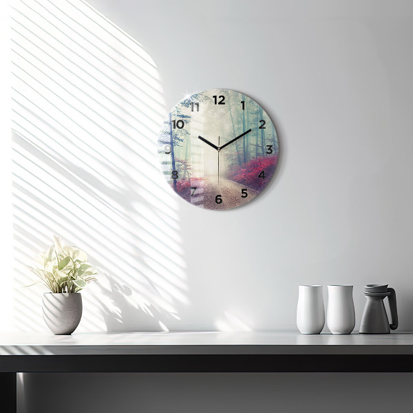 Pendule murale ronde 'Route d''automne Forêt Brouillard'