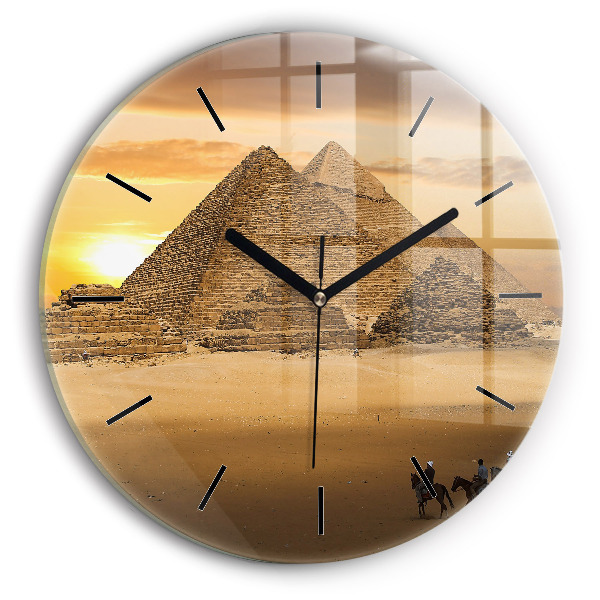 Horloge ronde Pyramides et coucher de soleil