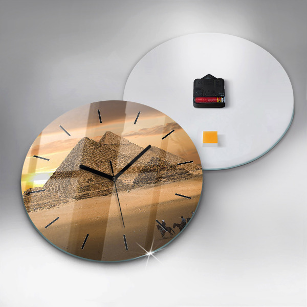 Horloge ronde Pyramides et coucher de soleil