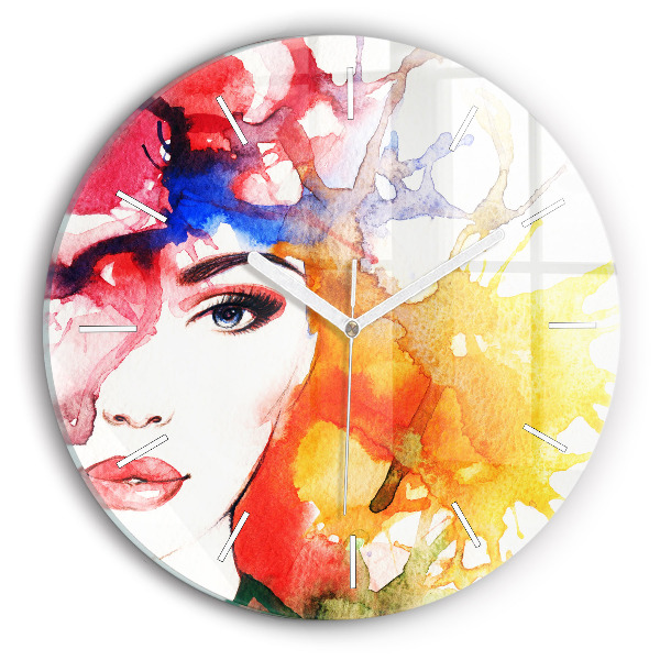 Pendule murale ronde 'Portrait coloré d''une femme'
