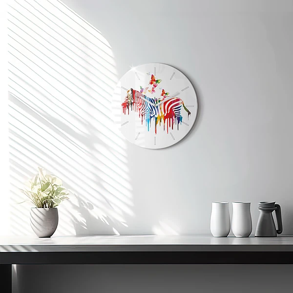 Pendule murale ronde Zèbre coloré